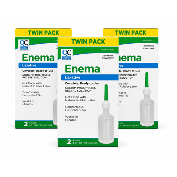 QC Enema Twin Pack, 4.5 oz Saline Laxative, 2 Count, Unisex, Unscented 3 Pack