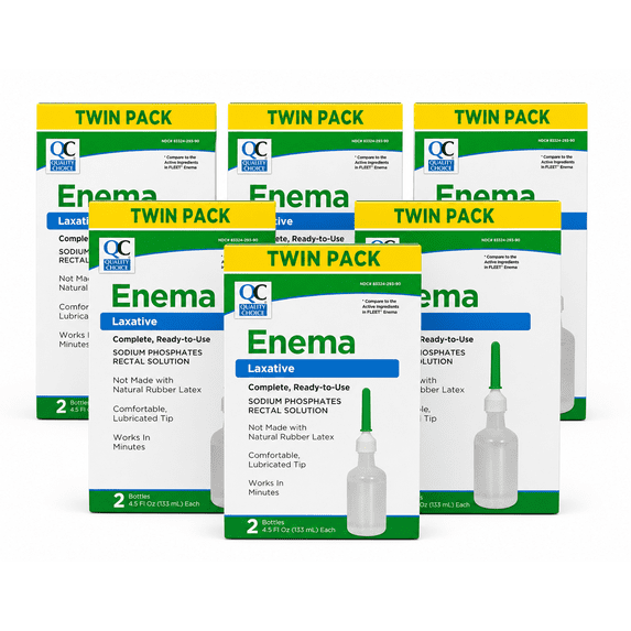 QC Enema Twin Pack, 4.5 oz Saline Laxative, 2 Count, Unisex, Unscented 6 Pack