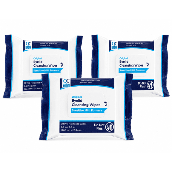 QC Eyelid Cleansing Wipes, 30 Count, Fragrance-Free, Eye Lid Scrubs 3 Pack