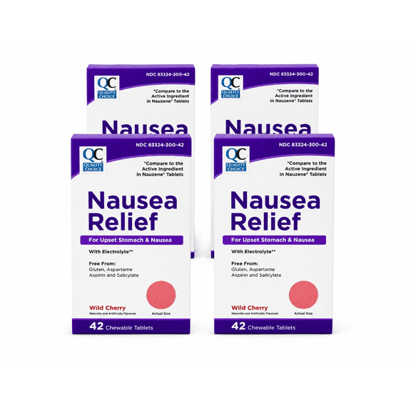 QC Nausea Relief Chewable Cherry, Anti-Nausea, 3.6 oz 4 Pack