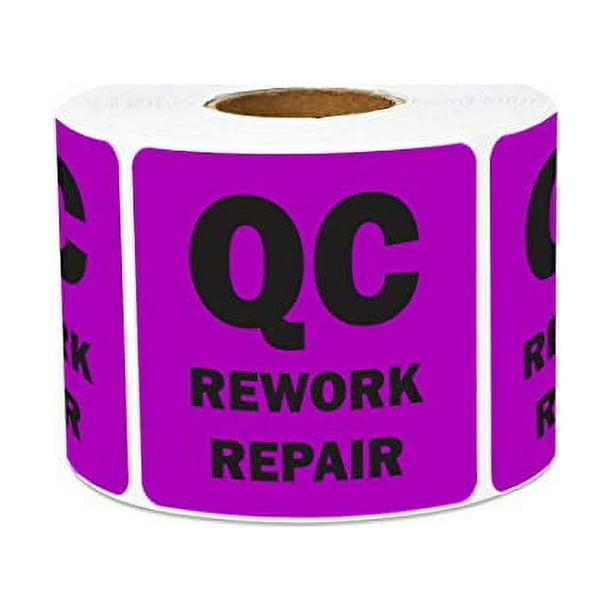 QC Rework Repair Label Stickers 2 x 2 Inch in Fluorescent Color