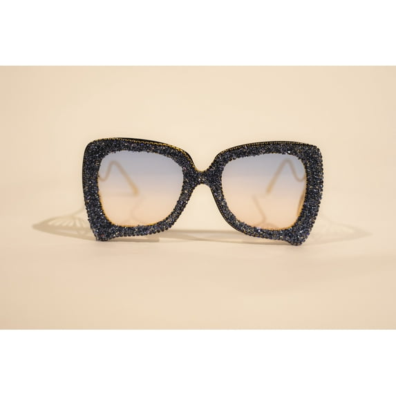 QC Shades Adult Female Glittered Square Oversized Fashion Sunglasses, Blue