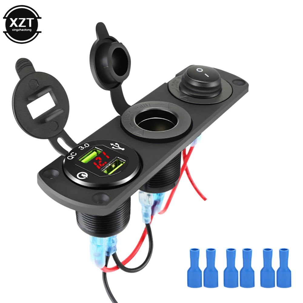 QC3.0 12V Cigarette Lighter Socket 3 in 1 Waterproof Car Dual USB ...