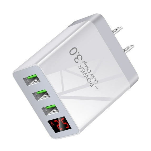 QC3.0 3-Port USB Charger with Digital Display - Fast Charging, Overheat Protection - Universal for Phones, Tablets & Devices