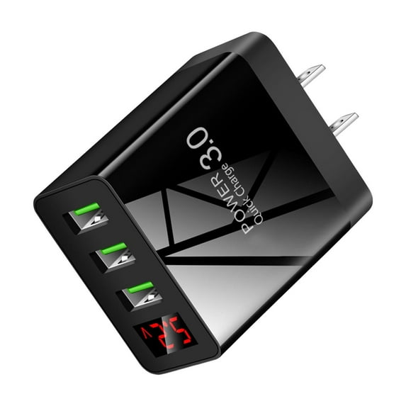 QC3.0 3-Port USB Charger with Digital Display - Fast Charging, Overheat Protection - Universal for Phones, Tablets & Devices