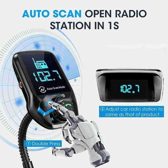 Vensio-QC3.0 Dual USB Bluetooth Car FM Transmitter MP3 Player Hands-Free Radio Adapter Wireless Kit Black