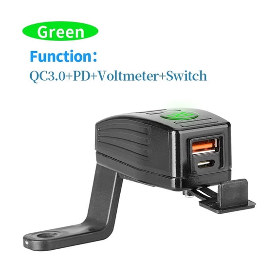 QC3.0 Fast Charge Type C Motorcycle Usb Charger Port 12V Voltmeter w/ Switch