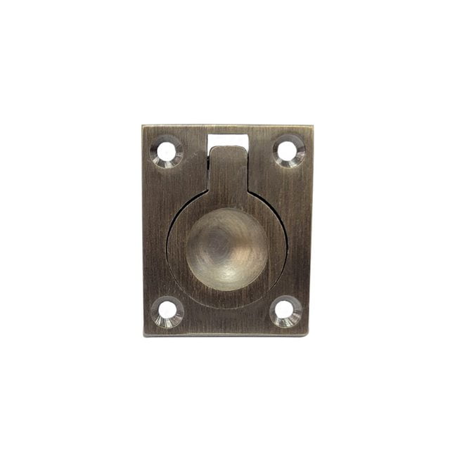 QCAA Flush Ring Pull, Solid Brass, 36.5 x45 mm, Brushed Antique Brass, 1 Pack, Made in Taiwan
