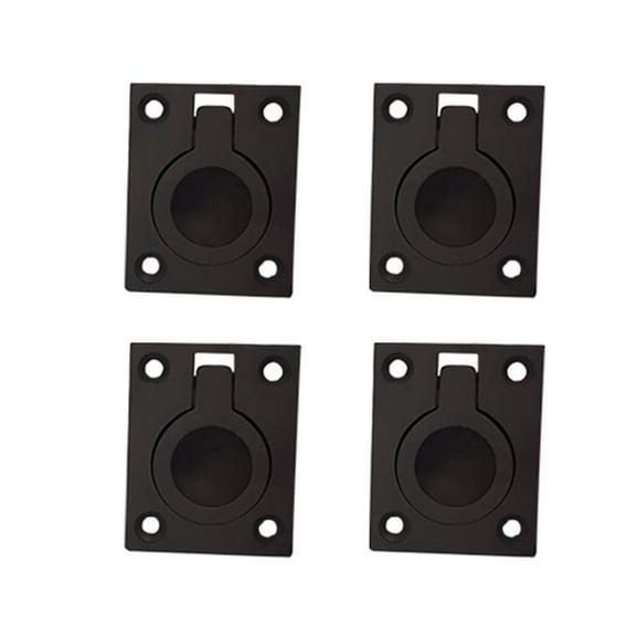 QCAA Flush Ring Pull, Solid Brass, 36.5 x45 mm, Oil Rubbed Bronze US10B, 4 Pack, Made in Taiwan