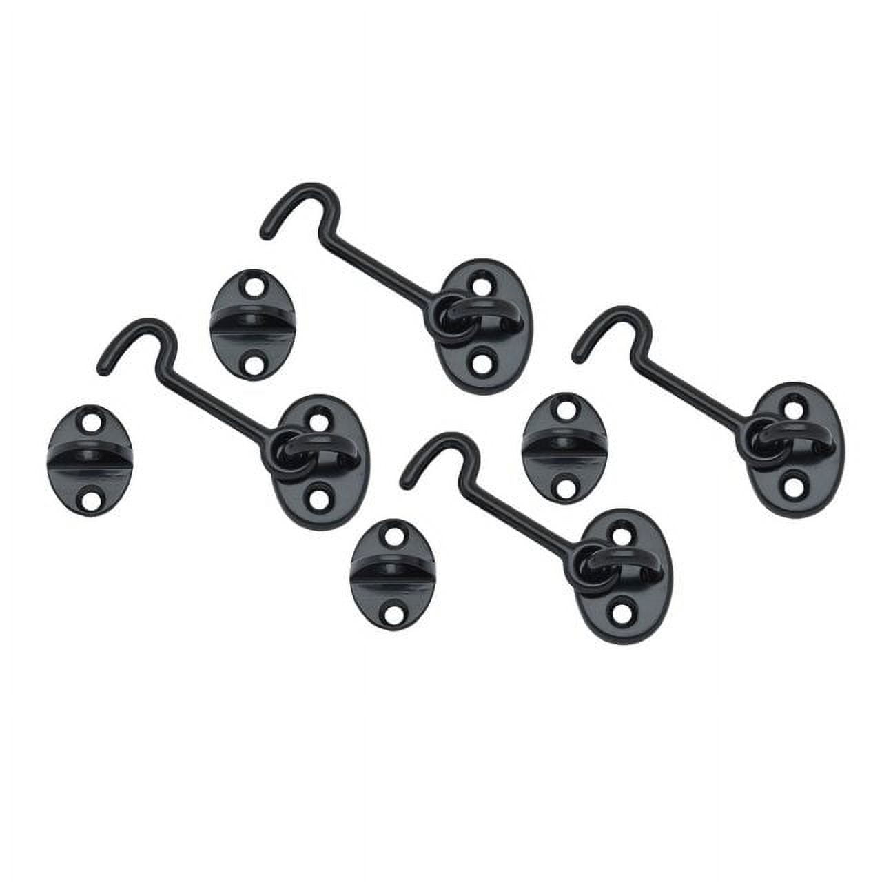 QCAA Brass Cabin & Door Hook Latch & Eye, 21/2", Matte Black, 4