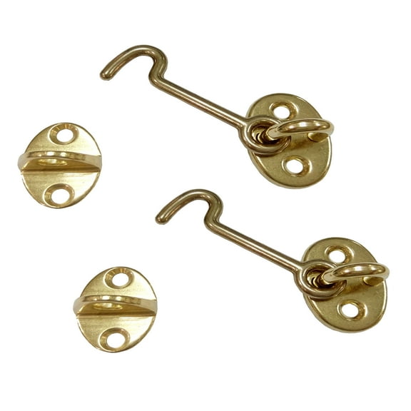 QCAA Forged Brass Cabin Hook Latch & Eye, 3", Vibrated Brass, 2 Pack, Made in Taiwan