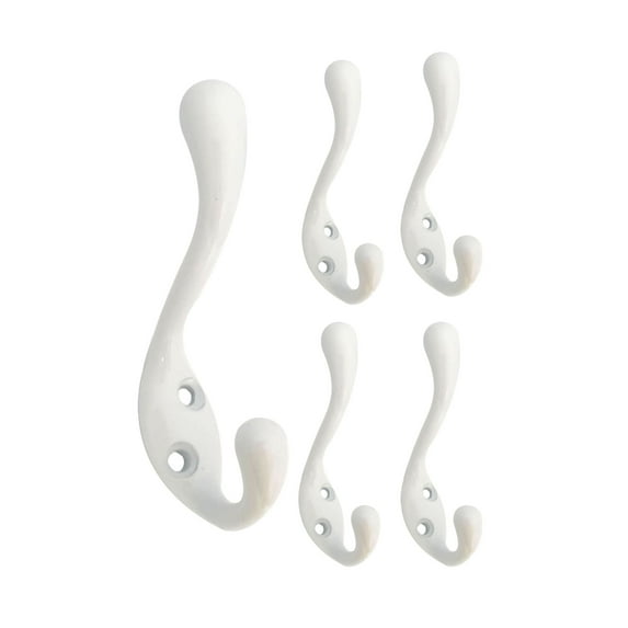 QCAA Heavy Duty Coat and Hat Hook Hanger, 3-3/8", Zinc Die Cast, Matte White, Made in Taiwan, 5 Pack