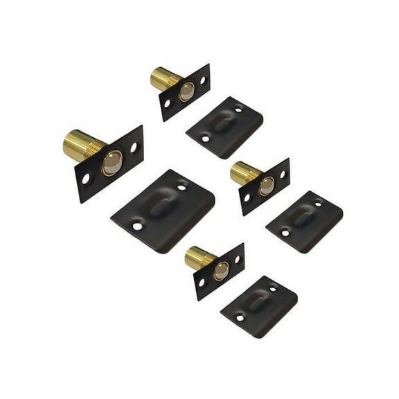 QCAA Solid Brass Adjustable Ball Catch with Strike, 2-1/8" x 1" x 1-5/16" Height, 11/16" Dia, Matte Black, 4 Pack, Made in Taiwan