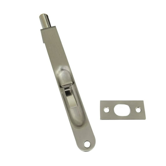 QCAA Solid Brass Flush Bolt, Round Shape, 6", Brushed Satin Nickel, 1 Pack, Made in Taiwan