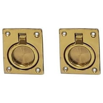 QCAA Solid Brass Flush Ring Pull, 2-1/2" x 1-7/8", Polished Brass, 2 Pack, Made in Taiwan