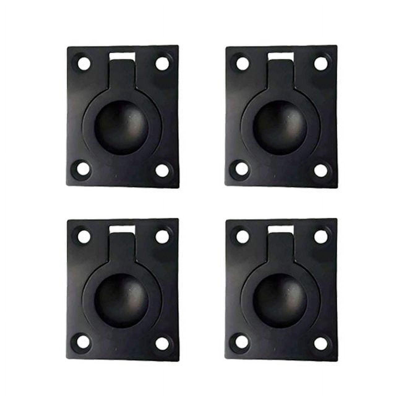 QCAA Solid Brass Flush Ring Pull Retangular, 36.5 x45 mm, Matte Black, 4 Pack, Made in Taiwan