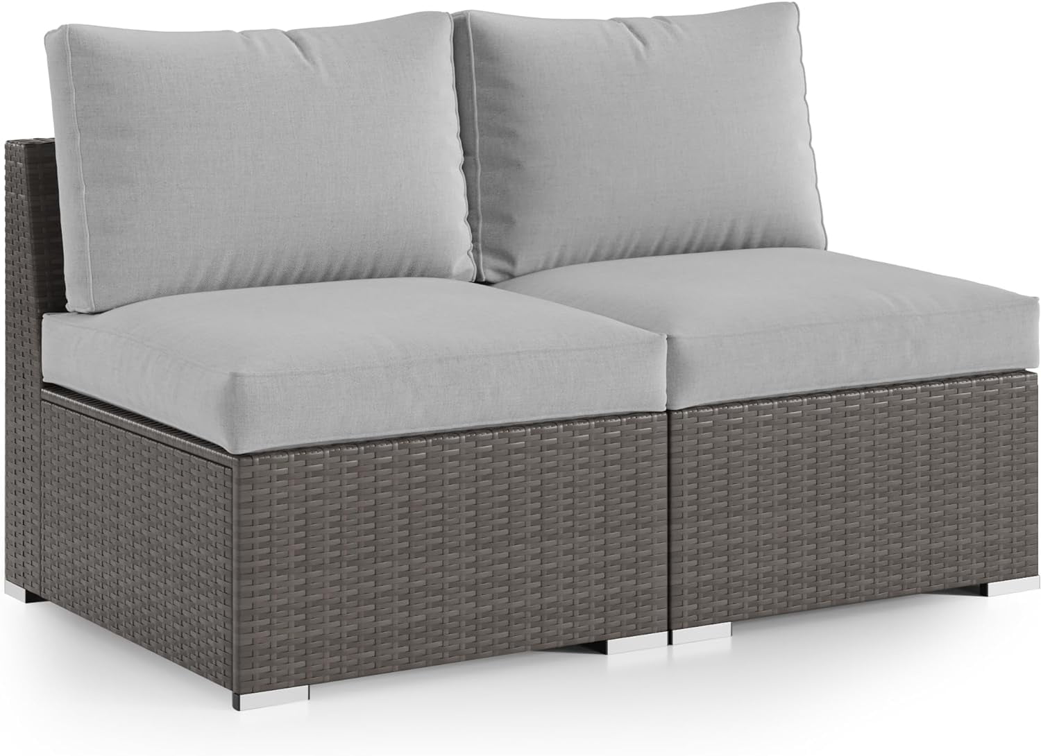QCAI 2 Piece Patio Armless Sofa, Outdoor Wicker Sectional Furniture