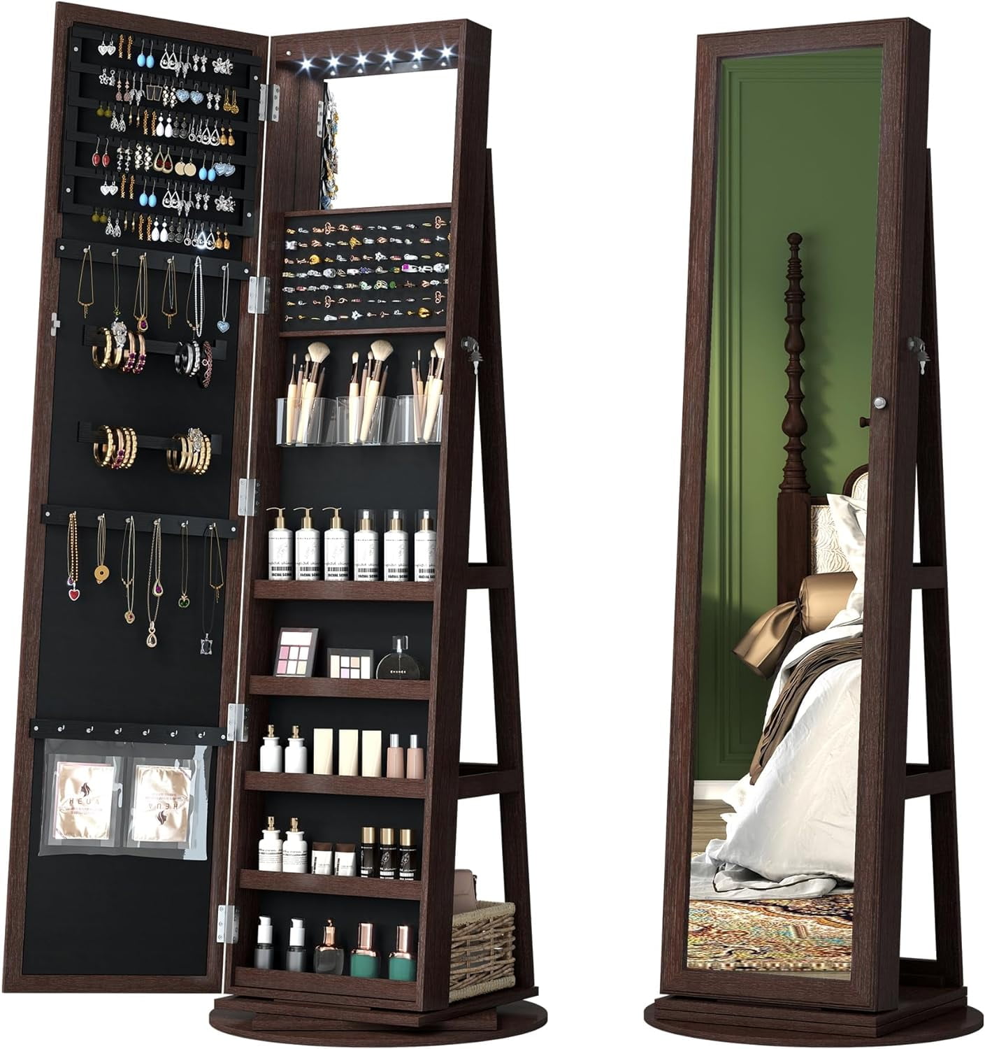 QCAI 360° Swivel Jewelry with FullLength Mirror, Freestanding