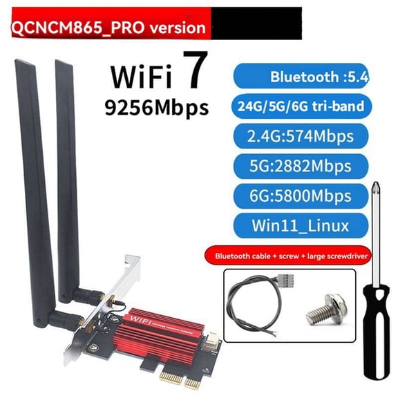 QCNCM865 WiFi 7 PCI-E Adapter Card Tri Band 2.4G/5G/6GHz 9256Mbps BT5.4 Desktop Wireless Network Adapter for Win10/11