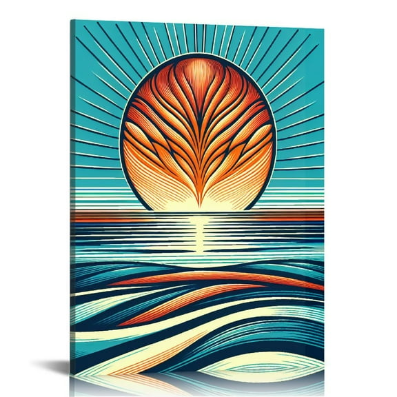 QCPP Abstract Boho Sun Sunrise Sunset Wall Art Canvas Boho Minimalist Wall Art Sun Poster Mid Century Modern Sun Print Sunset And Sunrise Pictures Boho Sea Mid Century Artwork