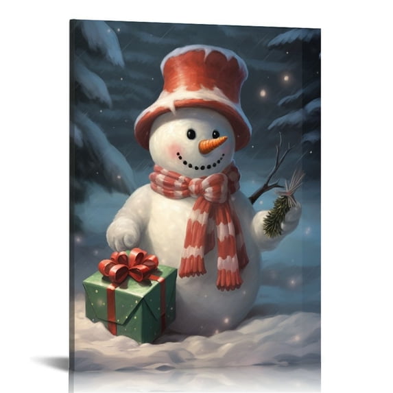 QCPP Christmas Snowman Decor Wall Art Canvas Print Winter Picture For Home Bathroom New Year Gift