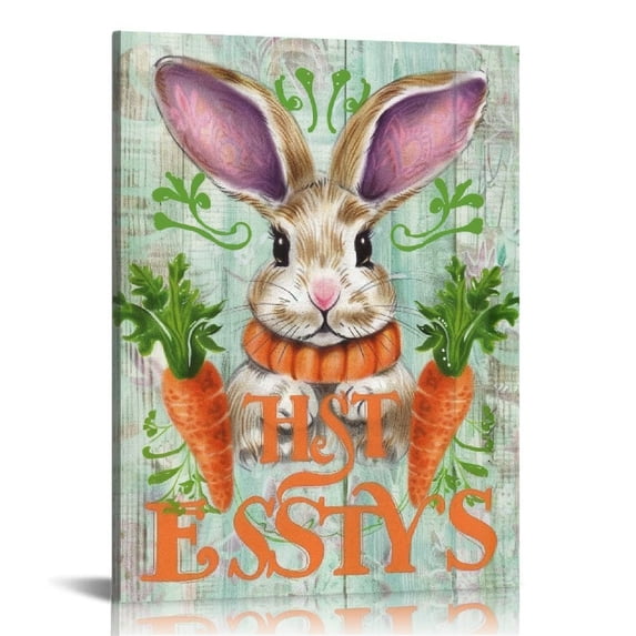 QCPP Country Farmhouse Easter Canvas Print Wall Art Decor Carrots for the Easter Bunny Sign Painting Poster Plaque Home Decoration (Framed)