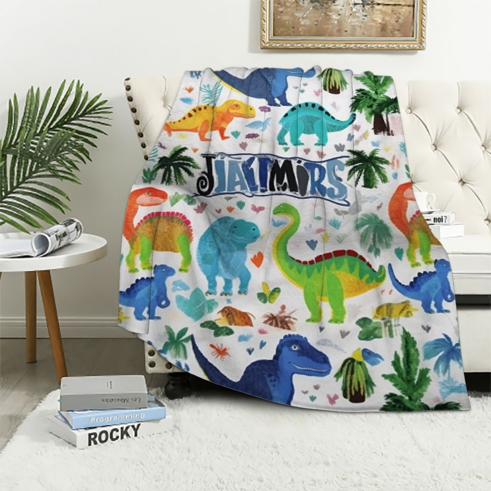QCPP Dinosaur Blankets with Name, Lightweight for All Seasons, Custom Blanket As Festival Gifts