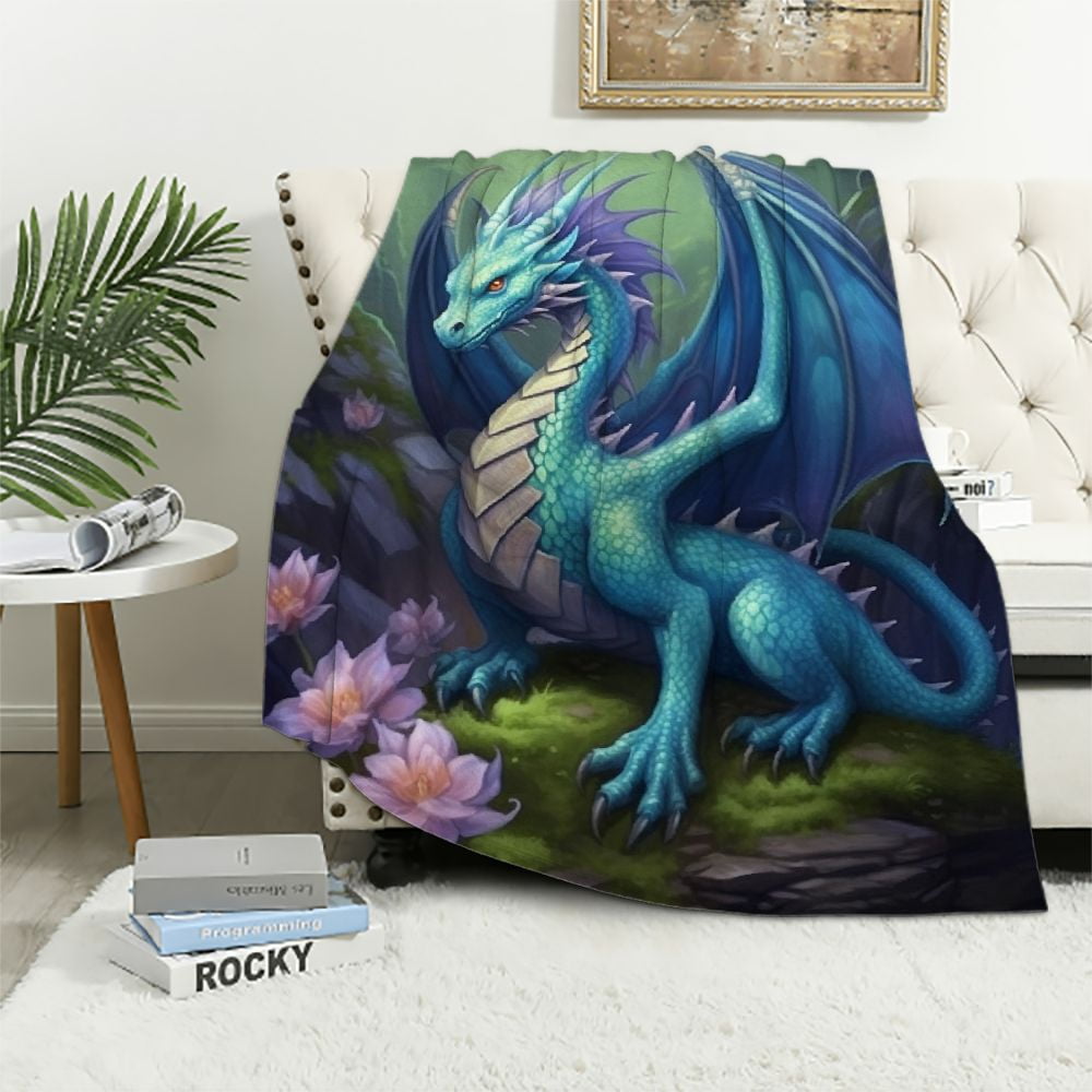 Green Egg Skin Dragon Pattern Print Blanket