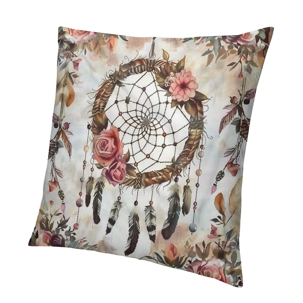 QCPP Dream Catcher Flowers Feather Short Plush Throw Pillow Cover Home