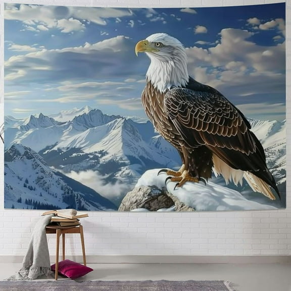 Jeuxus Eagle on Snowy Mountain Picture Tapestry | High-Quality Short Plush Wall Hanging and Ceiling Decor Gift 40x30inch