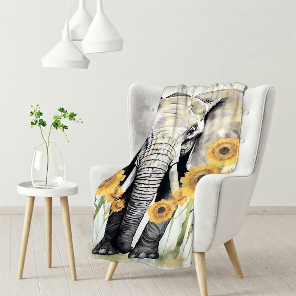 QCPP Elephants Sherpa Throw Blanket for Women Textured Cartoon Elephant