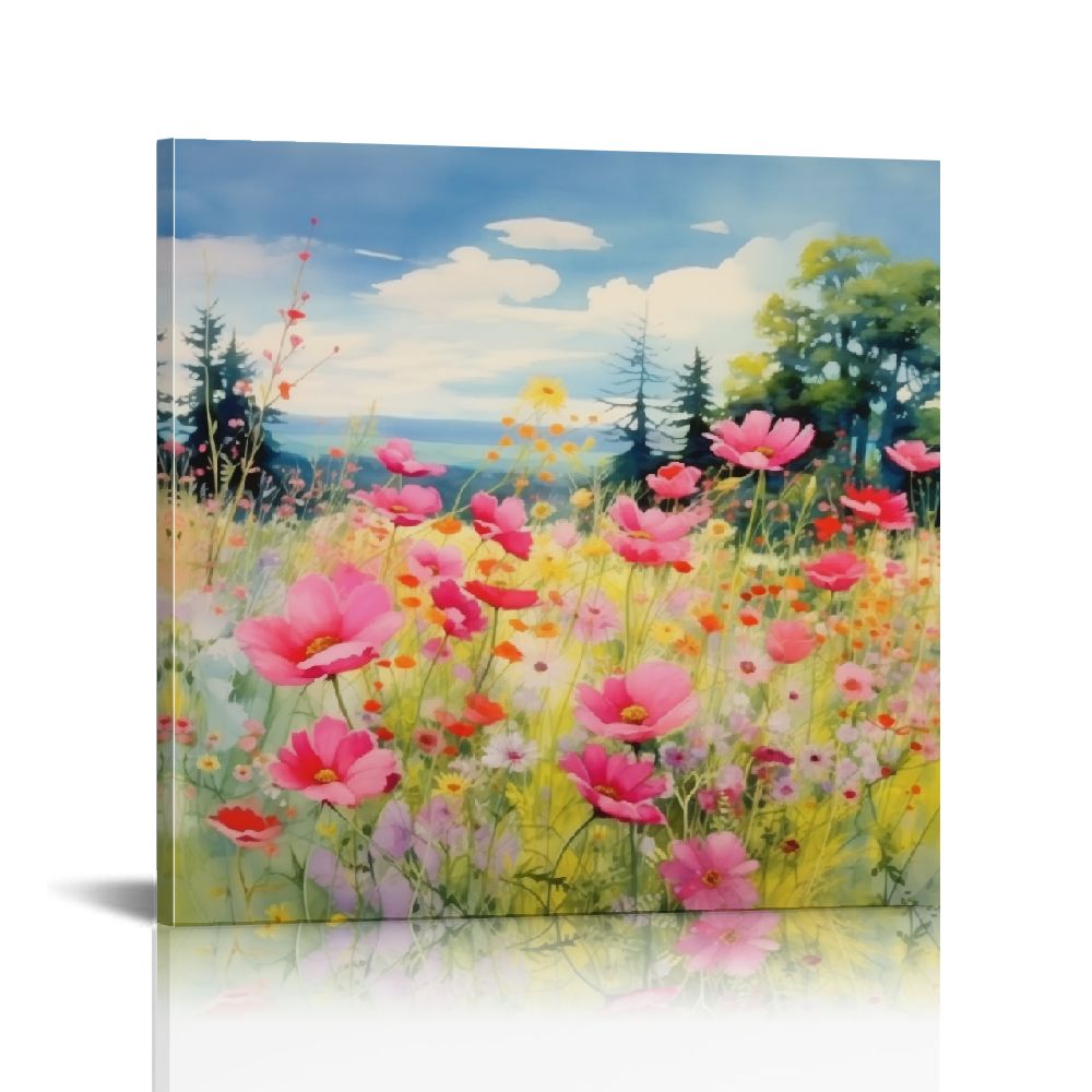 QCPP Flowers Trees Sky Canvas Wall Art for Home Decor Bedroom Living