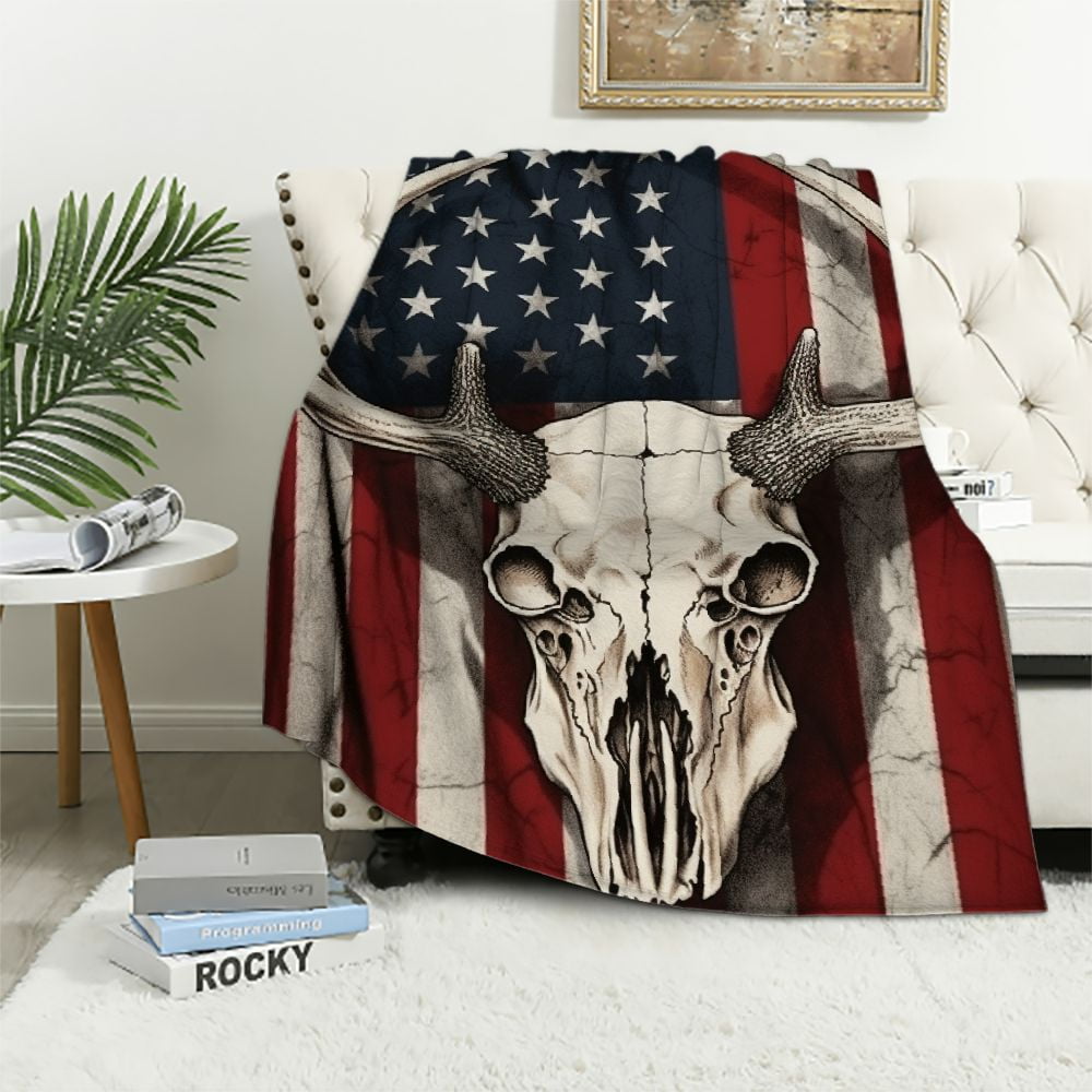 QCPP Hunting American Flag Deer Blanket,Soft Lightweight Hunter