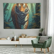 QCPP King of The Forest Tiger Tapestry, Jungle King Tapestry Wall Hanging, Wild Animal Aesthetic Tapestries Wall Art Home Decor for Bedroom Living Room