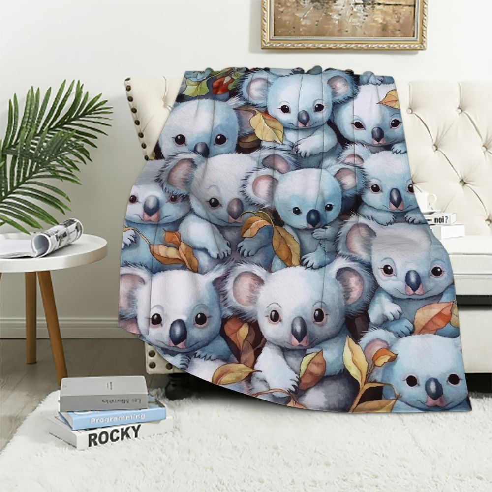 QCPP Koala Throw Blanket,Flannel Cute Koalas Themed Stuffed Animal Grey
