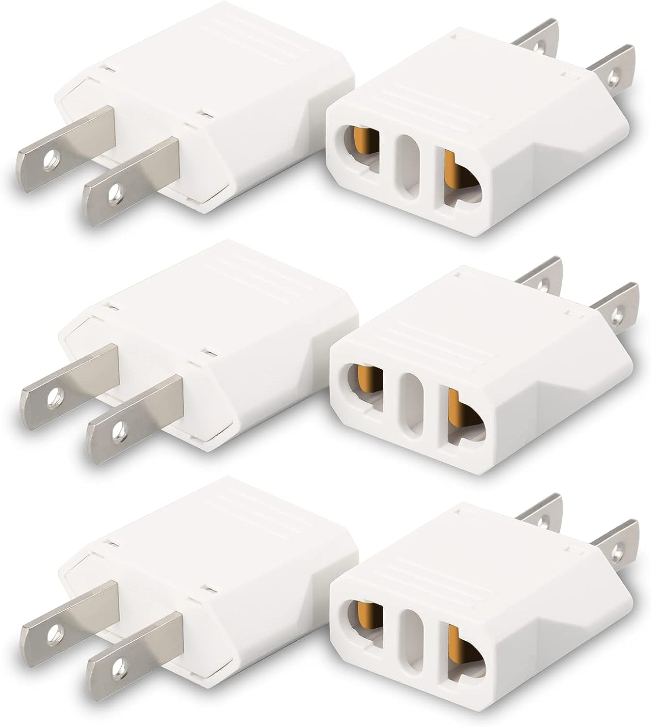 6 Pack European to US Plug Adapter, Travel Small European to American Outlet Plug Adapter, European Plug Adapter to USA Power Converter (White)