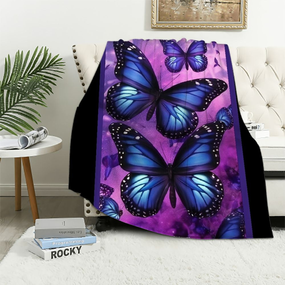 QCPP Purple Butterfly Throw Blanket Gift for Girls Women Flannel Fuzzy