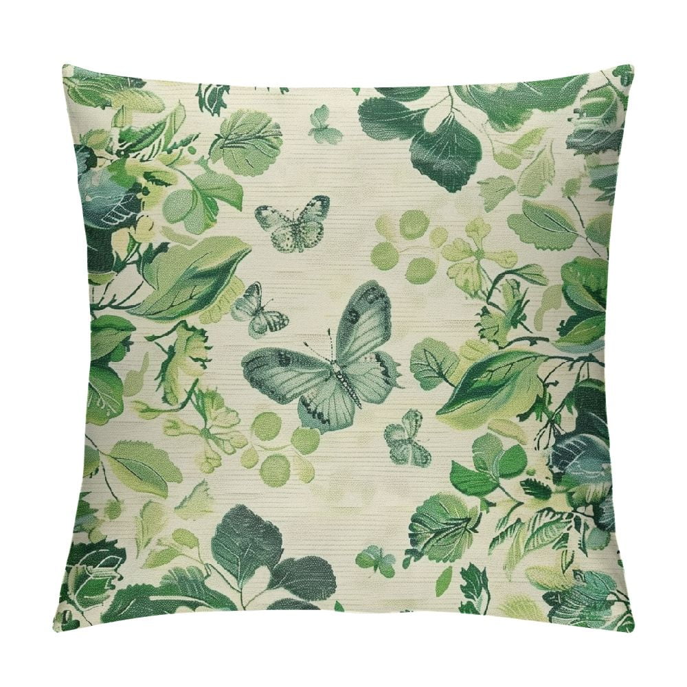 QCPP Spring Pillow Covers Sage Green Watercolor Eucalyptus Leaf Butterfly Decorative Throw