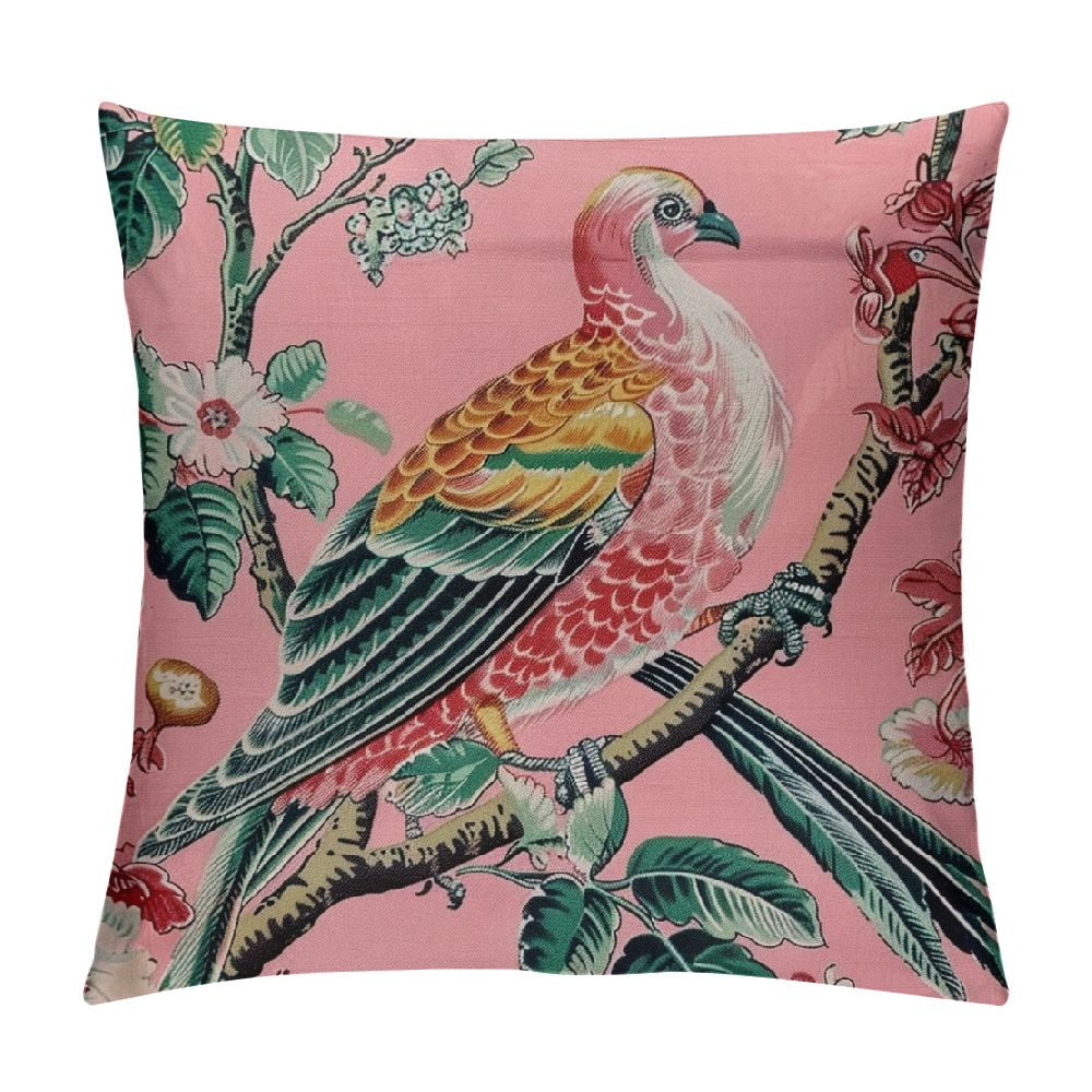 QCPP Throw Pillow Covers Blush Pink Chinoiserie Flower Bird Throw