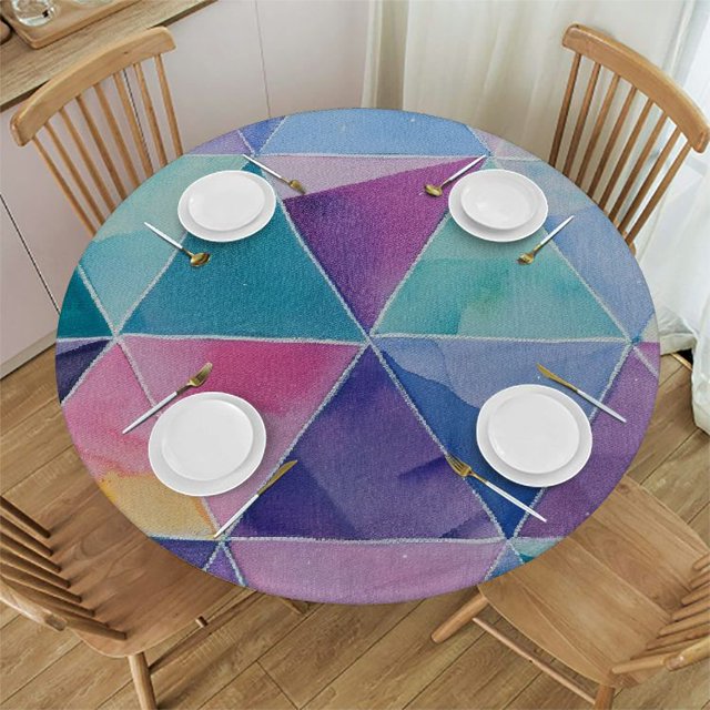 QCPP Triangles Round Table Cloth 100 Polyester Fiber Wrinkle and