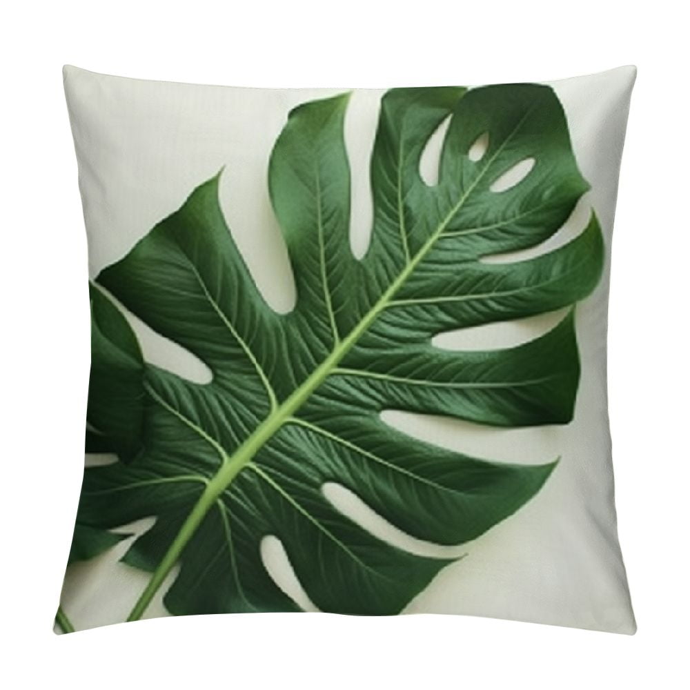 QCPP Tropical Green Leaves Throw Pillow Covers Palm Leaf Leaves