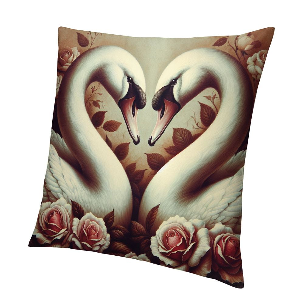 QCPP Two White Swans with Flowers Short Plush Pillowcase HighQuality