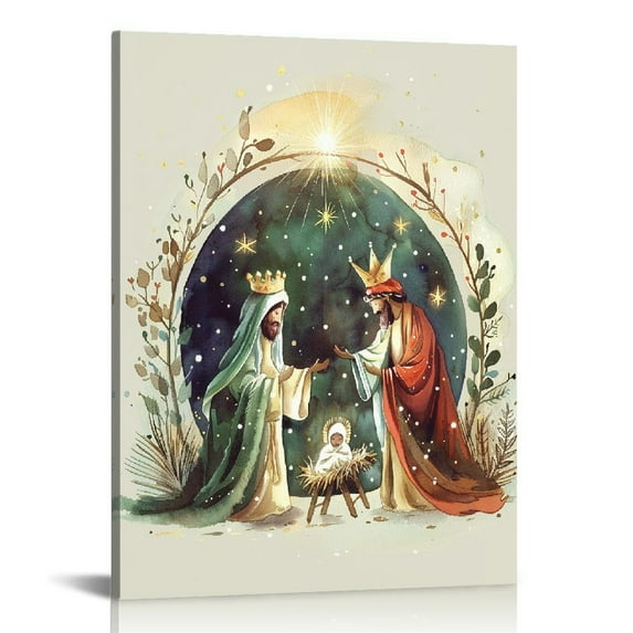 QCPP Vintage Mary & Joseph Birth of Jesus Christ Poster, Nativity Scene Canvas Wall Art, Holy Christian Spiritual , Nativity Pictures for Wall, Holy Gift 12x16 in