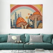 QCPP   Vintage Sun Rainbow Tapestry 40x30 Inch Vintage Retro Mushroom Boho Funky Floral Abstract Aesthetic Groovy Wall Hanging Bedroom Living Room Dorm Decor Fabric
