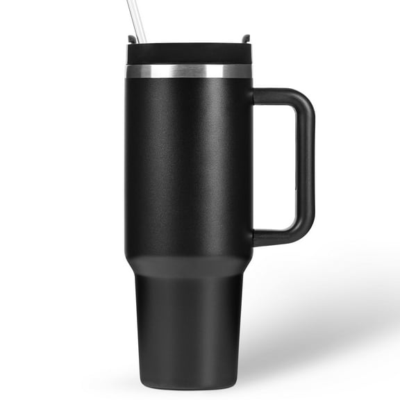 QCQHDU 1182ml 40 oz Tumbler with Handle and Straw,Leak Proof Insulated Coffee Travel Mug, Double Wall Stainless Steel Vacuum Insulated Coffee Mug for Ice Drink or Hot Beverages(Black)