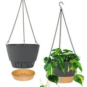 QCQHDU 2 Pack 10 inch Plastic Black Hanging Planters with 3 Hooks, Hanging Plant Pot Basket with Drainage Hole for Garden Home