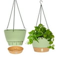 thumbnail image 1 of QCQHDU 2 Pack 10 inch Plastic Green Hanging Planters with 3 Hooks, Hanging Plant Pot Basket with Drainage Hole for Garden Home, 1 of 7