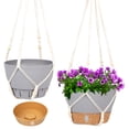 thumbnail image 1 of QCQHDU 2 Pack 8 inch Plastic Gray Hanging Planters with 3 Hooks, Hanging Plant Pot Basket with Drainage Hole for Garden Home, 1 of 5