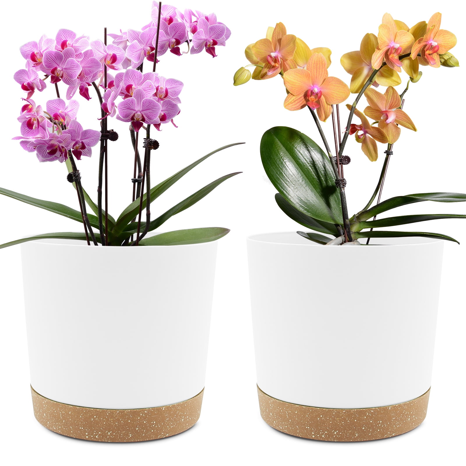 QCQHDU 2 Pack Plant Pot, White Plastic Indoor Planter With Drainage Holes And Removable Base
