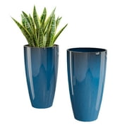 QCQHDU 21 inch Tall Planters for Outdoor Plants Set of 2,Outdoor Planters for Front Porch,Large Pots for Plants Outdoor Indoor,Blue Planters Flower Pots